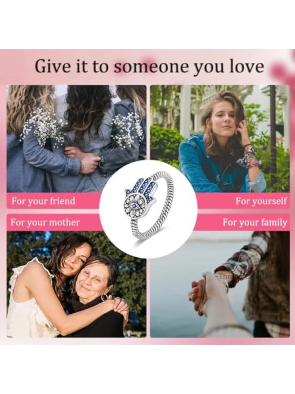 925 Sterling Silver Hamsa Evil Eye CZ Stone Ring
